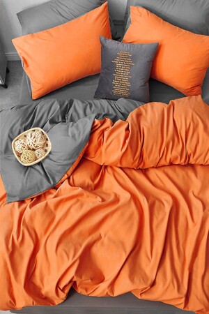 Spannbettlaken-Bettbezug-Set für Doppelbett, Orange, Grau, FLR5657 - 1