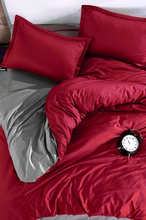 Spannbettlaken-Bettbezug-Set für Einzelbett, Rot-Grau, CLB0055 - 2