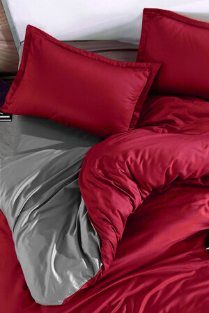 Spannbettlaken-Bettbezug-Set für Einzelbett, Rot-Grau, CLB0055 - 5