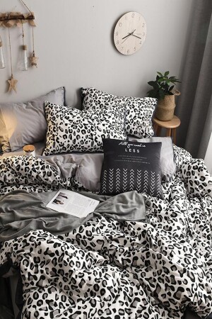 Spannbettlaken-Bettbezug-Set Single Leopard Pure Black White iqon32 - 7