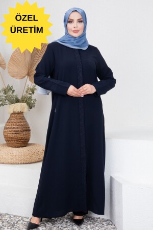 Speziell bestickte Abaya in Marineblau - 1