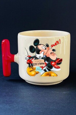 speziell entworfener roter T-Griff, handgefertigte Tee- und Kaffeetasse im Minnie-Micky-Maus-Design, Modelle 1 - 1