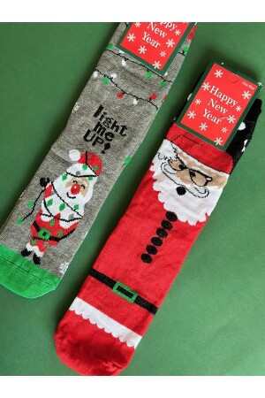 SPEZIELLE 2ER-PACKUNG MIT WEIHNACHTSMANN-GEMUSTERTEN DAMENSOCKEN DER NEUJAHRESSERIE (VERSENDET MIT GESCHENKPAKET) - 1