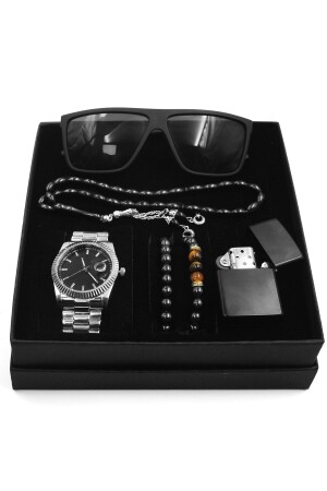 Spezielle Metalluhr, Doppelarmband, Feuerzeug Modell Zippo, Sonnenbrille und Gebetsperlen-Set für den Vatertag A2596064 - 1