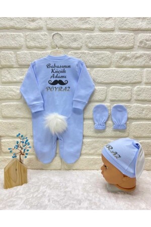 Spezielles blaues Kaninchen-Overall-Set für Babys für den Vater, namenspezifisches Set zur Entlassung aus dem Krankenhaus, 43680898 - 3