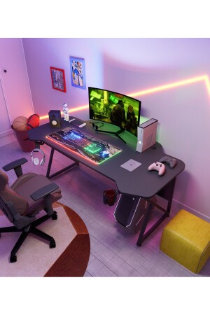 Spezielles Design, 140 cm großes Gaming-Schreibtisch-RGB-LED-Licht-Mauspad mit Tasse und Kopfhörerhalter, Geschenk - 3