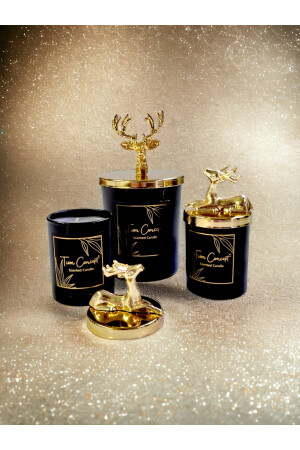 Spezielles Design, dekoratives 3-teiliges schwarzes Tassenkerzen-Set mit Gold-Hirsch-Vanille-Duft, 202019 - 3