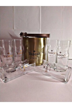 Spezielles Design Gold Series Raki-Glas (6 Stück) + Gold Series Stahl-Eiskübel-Set Lotus-Glas Altınset - 3