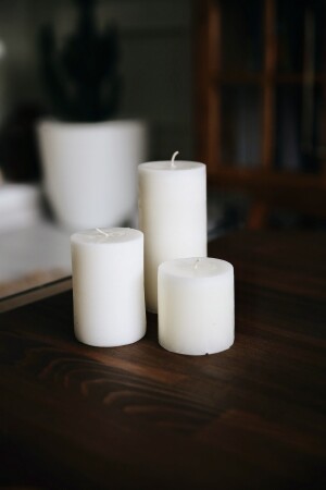 Spezielles handgefertigtes, dekoratives weißes 3-teiliges Kerzenset mit Zitronenduft – (7 cm/ 9,5 cm/ 15,5 cm) BHR-MUM100 - 8