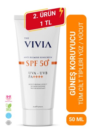 كريم الشمس المضاد للصدمات المضادة للزلامة المرتفعة للوجه جميع أنواع الجلد SPF 50+ 50 ml - The Vivia