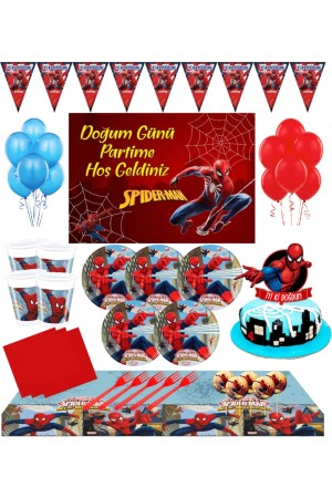 Spiderman Afişli Örümcek Adam 8 Kişilik Doğum Günü Set Pasta Süsü Dahil - 1