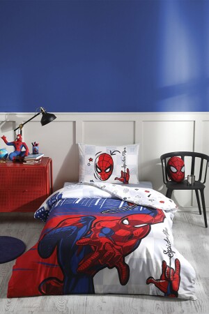 Spiderman Blue Single Disney lizenziertes elastisches Spannbettlaken-Kinderbettbezug-Set PR-EVTEKSTILI-58050501327 - 2