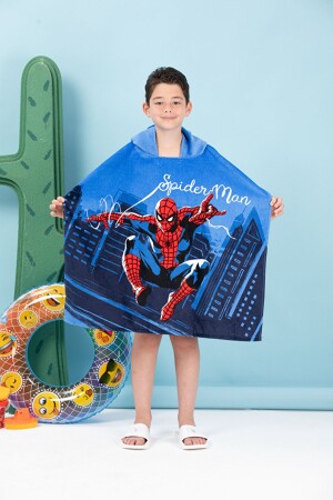 Spiderman Night Disney Lisanslı Kadife Çocuk Panço 4-9 Yaş - 1