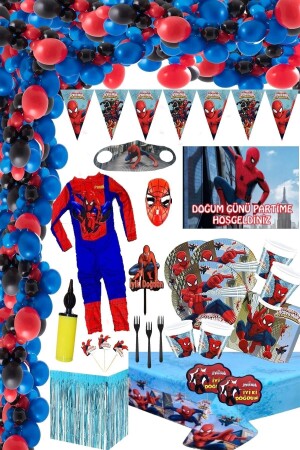 Spiderman Örümcek Adam Parti Malzemeleri Kostümlü 16 Kişilk Party Seti Spiderman Lüks Set - 2