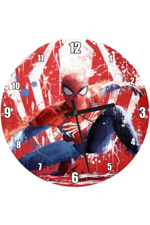 Spiderman und seine Ikonen-Wanduhr auf rotem Hintergrund (Durchmesser 50 x 50 cm) Saat2516-50 - 2