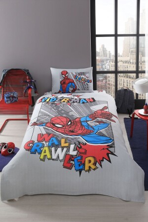 Spiderman Wall Tek Kişilik Disney Lisanslı Lastikli Fitted Çarşaf Çocuk Pike Takımı - 2