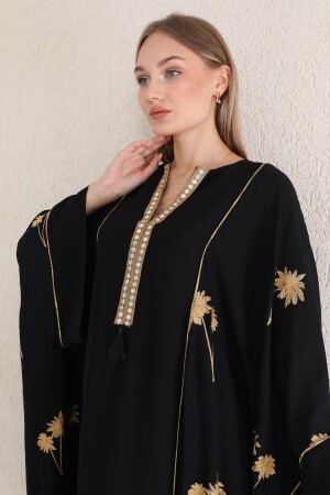 Spiegel-Arbeitskragen-Kaftan – Palmenmuster - 2