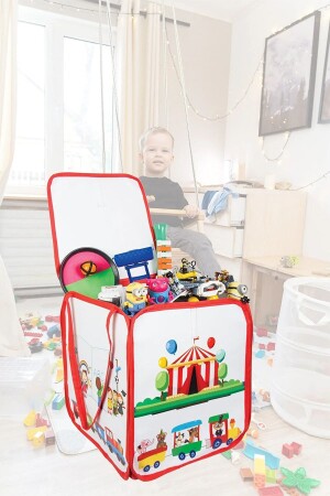 Spielzeug-Aufbewahrungskorb, Spielzeugkiste, Zug, Rot, MST04350 - 1