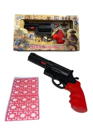 Spielzeug-Cowboy-Pistole aus Metall in Box – mit 18 Pilzkapseln als Geschenk - 1