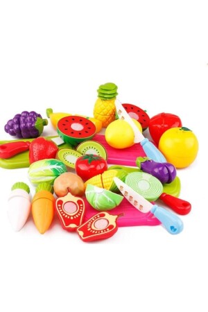 Spielzeug-Geschirrständer-Teller-Topf-Set + 22-teiliges schneidbares Spielzeug-Obst-Gemüse-Set Frozenmeyve - 3