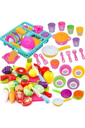Spielzeug-Geschirrständer-Teller-Topf-Set + 22-teiliges schneidbares Spielzeug-Obst-Gemüse-Set Frozenmeyve - 1