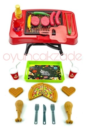 Spielzeug-Grillset mit Zubehör + Pizzastücken, Spielzeug für Mädchen und Jungen Yenimangal - 6