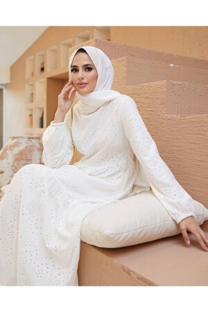 Spitzen-Hijab-Kleid – weiß - 2