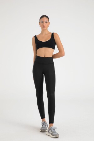 Sport-Leggings mit hoher Taille, Schwarz - 1