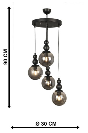 Sportlicher schwarzer Kronleuchter aus 4-teiligem Rauchglas - 1