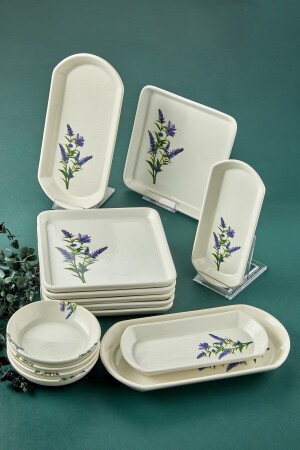 Spring Breeze Lavendel gemustertes 14-teiliges, luxuriöses, quadratisches Frühstücksset aus Keramik für 6 Personen, authentisch-klar - 6