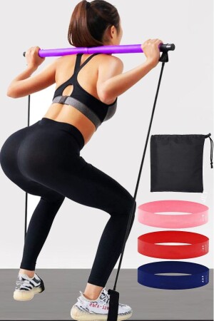 Squat Set Pilates Studio Übungsstange Squat Pilates Bar Aerobic Band mit Plattentasche 3er Set - 1