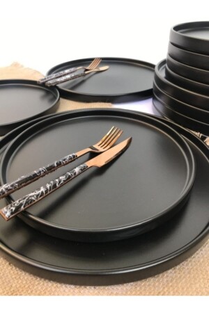 Stackable Mat Siyah 12 Parça 6 Kişilik Kahvaltı Takımı khvl27 - GULHANILE