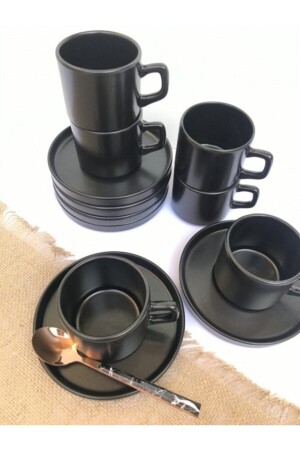 Stackable Mat Siyah 12 Parça 6 Kişilik Nescafe Çay Takımı fnc11 - 4