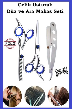 Stahl-Silber-Rasiermesser 6. 5-Zoll-Profi-Friseur-Friseur-Haarschnitt-Zwischen- und gerade Schere-Rasiermesser-Set XLQ515 - 1