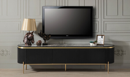 منز-مود سوداء الذهب التلفزيون stand - Cadde Yıldız