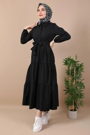 Standardkleid mit Knöpfen. Schwarzes Button-Down-Kleid - 3