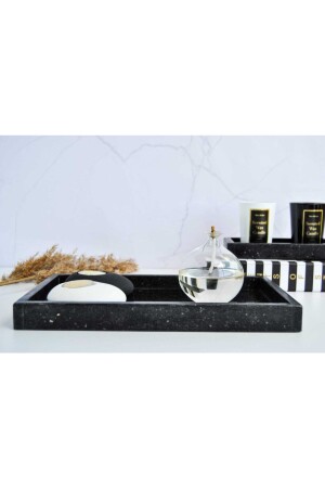Star Galaxy Siyah Mermer Tepsi Ve Sunumluk KYR-1004 - KYRDESIGN