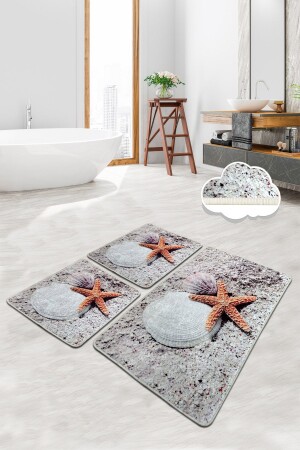 Starfısh 3 Lü Set Banyo Halısı Paspas Yıkanabilir Kaymaz Taban Klozet Takımı 8682125983721 - 1