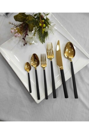 Stayle 42-teiliges Schwarzgold-Gabel-Löffel-Messer-Set CMDCSGGTGS14 - 1