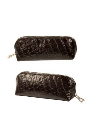 Stifthalter aus echtem Leder in Krokodilbraun, Portfolio und Clutch, Make-up-Handtasche 2785-ck 2785-CK - 2