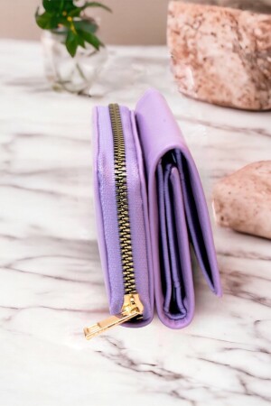 Stilvolle fliederfarbene Damenbrieftasche mit Reißverschluss und Münzfach mit Druckknopf, Kartenhalter-Zubehör drcmars101 - 5