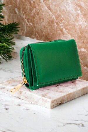 Stilvolle grüne Damenbrieftasche mit Reißverschluss und Münzfach mit Druckknopf, Kartenhalter-Zubehör drcmars101 - 2