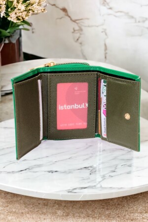 Stilvolle grüne Damenbrieftasche mit Reißverschluss und Münzfach mit Druckknopf, Kartenhalter-Zubehör drcmars101 - 3