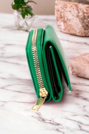 Stilvolle grüne Damenbrieftasche mit Reißverschluss und Münzfach mit Druckknopf, Kartenhalter-Zubehör drcmars101 - 4