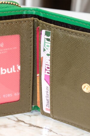 Stilvolle grüne Damenbrieftasche mit Reißverschluss und Münzfach mit Druckknopf, Kartenhalter-Zubehör drcmars101 - 5