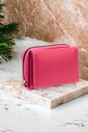 Stilvolle rosa Damenbrieftasche mit Reißverschluss und Münzfach mit Druckknopf, Kartenhalter-Zubehör drcmars101 - 1