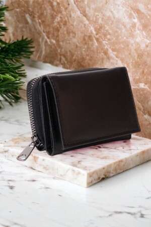 Stilvolle schwarze Damenbrieftasche mit Reißverschluss und Münzfach mit Druckknopf, Kartenhalter-Zubehör drcmars101 - 2
