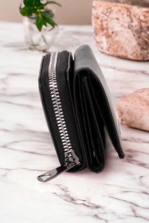 Stilvolle schwarze Damenbrieftasche mit Reißverschluss und Münzfach mit Druckknopf, Kartenhalter-Zubehör drcmars101 - 4