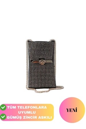 Stilvolles Geschenk für Damen, Handy-Umhängetasche, Geldbörse mit glänzendem Stein, silberner Ketten-Schultergurt MDLPLLU - 6