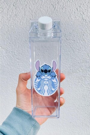 Stitch Suluk 500ml Mika Süt Kutu Tasarımlı Su Kahve Içecek Şişesi Hello Kitty Starbucks Matara Yushi-MATARA-STITCH - 3